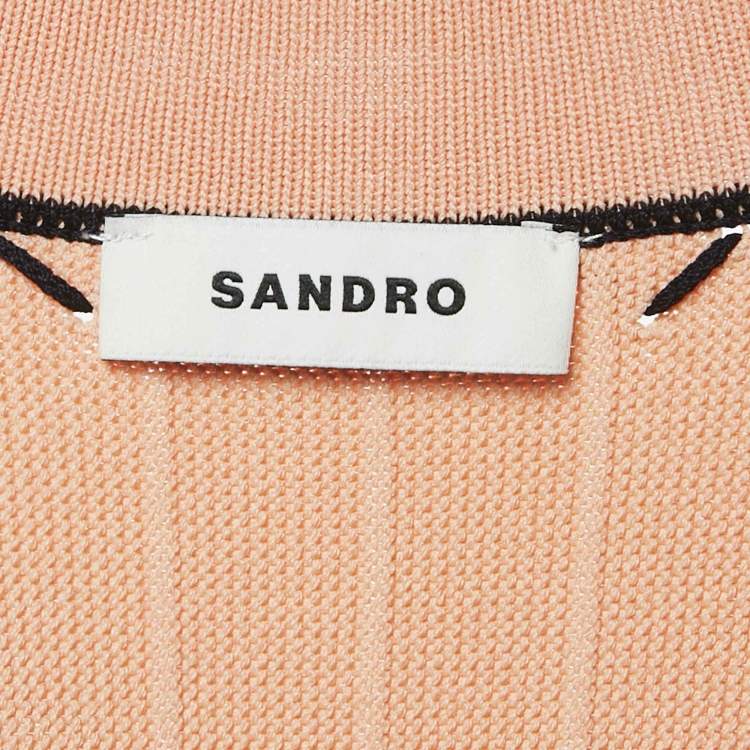 Pre Owned Sandro Peach Contrast Stitch Stretch Knit Eglantine Skirt and Cardigan Set S/M