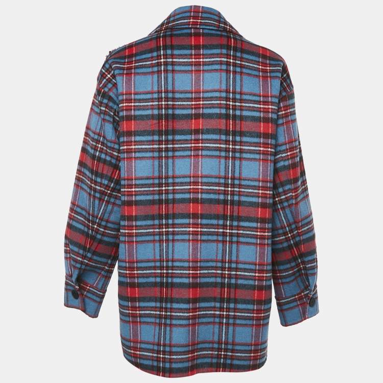Pre Owned Sandro Multicolor Plaid Embellished Wool Blend Single Breasted Jacket XL