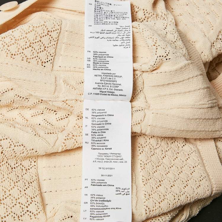 Pre Owned Sandro Beige Pointelle Knit Button Front Short Sleeve Shirt XS