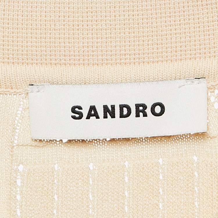 Pre Owned Sandro Beige Pointelle Knit Button Front Short Sleeve Shirt XS