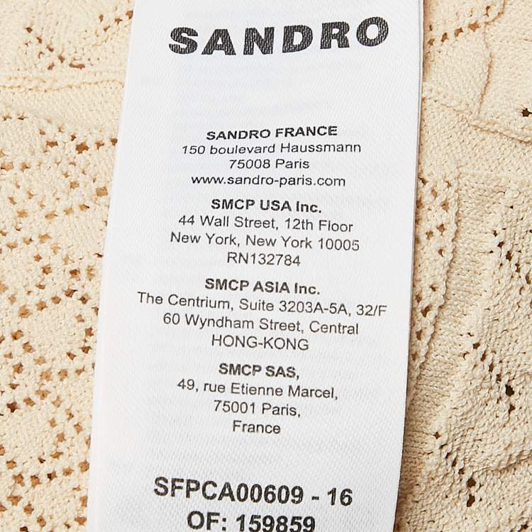 Pre Owned Sandro Beige Pointelle Knit Button Front Short Sleeve Shirt XS