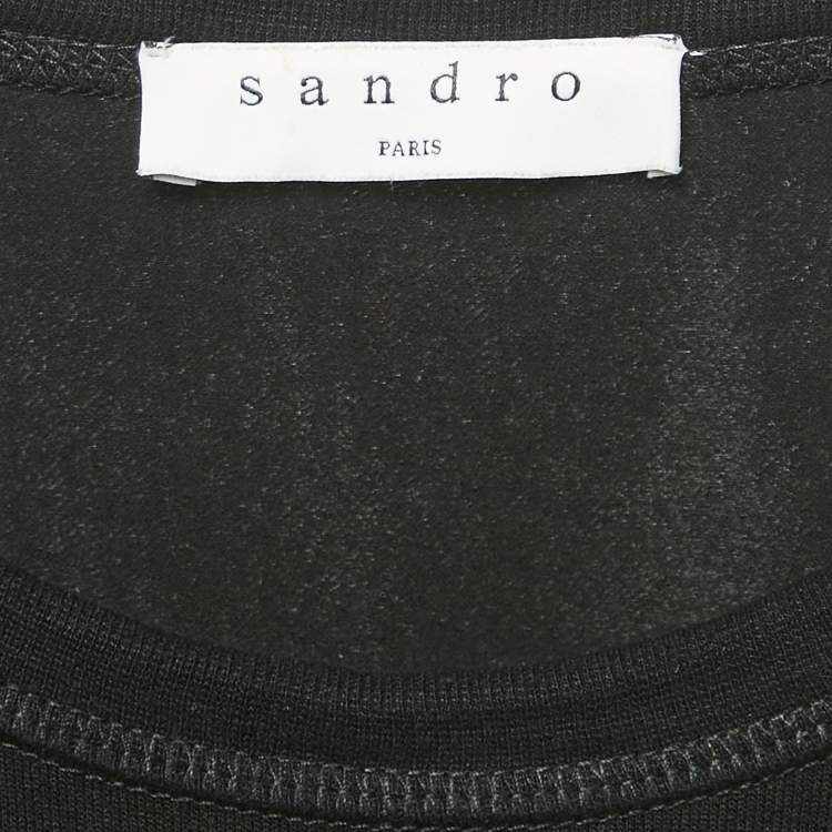 Pre Owned Sandro Black Knit and Satin Waist Tie-Up Detail Top M