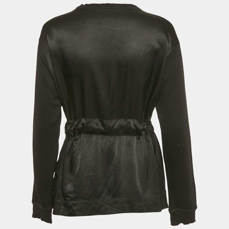 Pre Owned Sandro Black Knit and Satin Waist Tie-Up Detail Top M