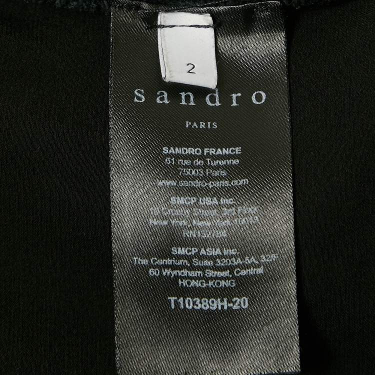 Pre Owned Sandro Black Knit and Satin Waist Tie-Up Detail Top M