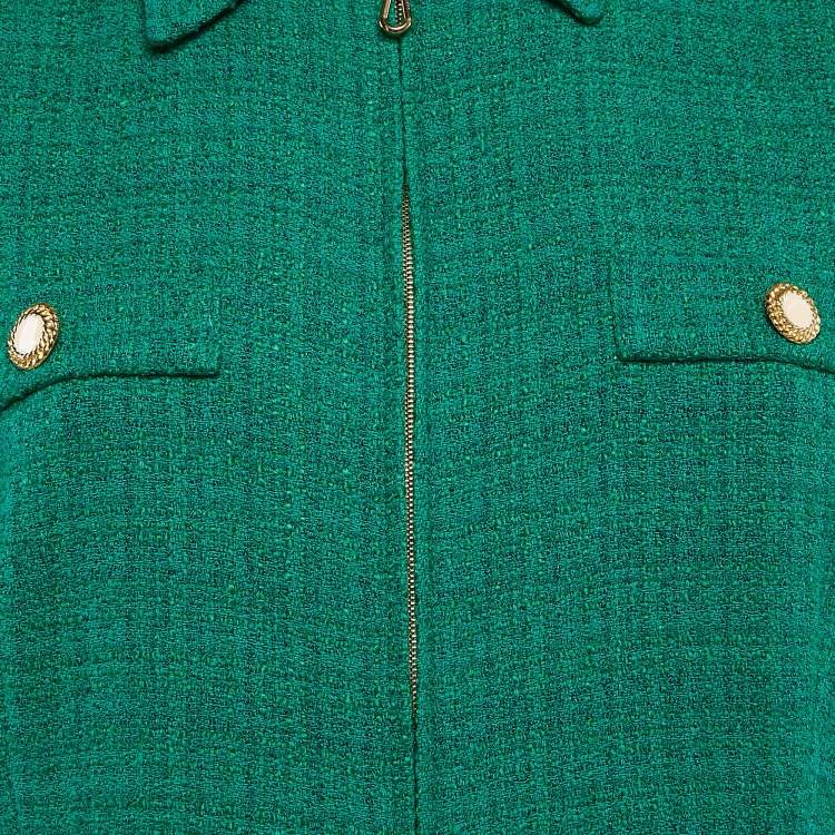 Pre Owned Sandro Green Tweed Zip Front Playsuit L