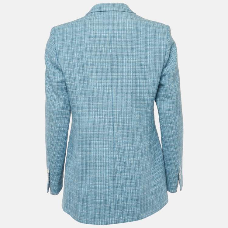Pre Owned Sandro Blue Tweed Double Breasted Blazer M