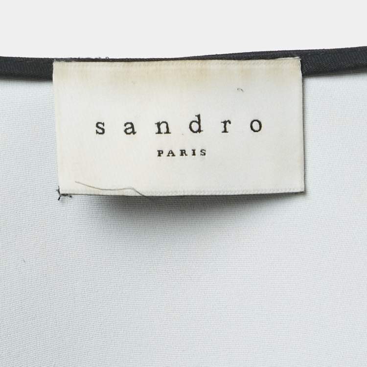 Pre Owned Sandro Navy Blue Crepe Zip-Up Contrast Trim Jacket L