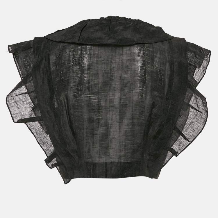 Pre Owned Sandro Black Linen Ruffled Semi Sheer Top L
