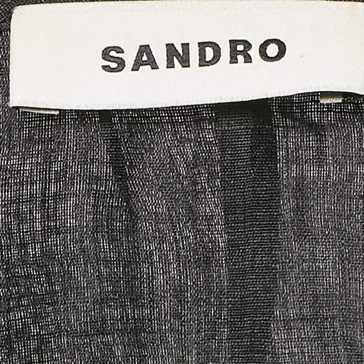 Pre Owned Sandro Black Linen Ruffled Semi Sheer Top L