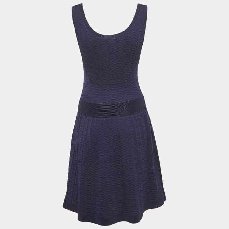 Pre Owned Sandro Navy Blue Patterned Knit Sleeveless Mini Dress M