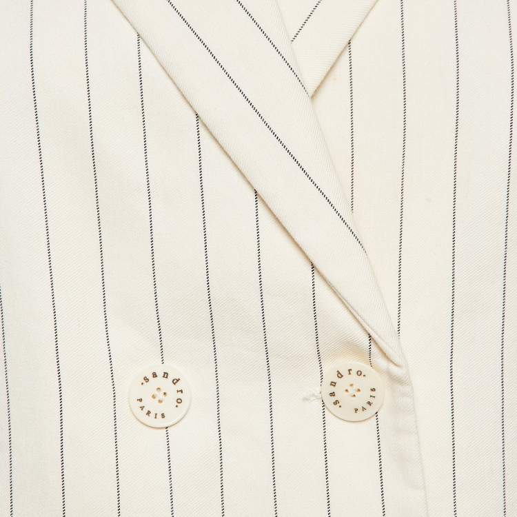 Pre Owned Sandro Off-White Striped Cotton Blend Double Breasted Blazer XL