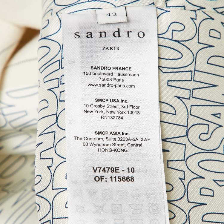 Pre Owned Sandro Off-White Striped Cotton Blend Double Breasted Blazer XL