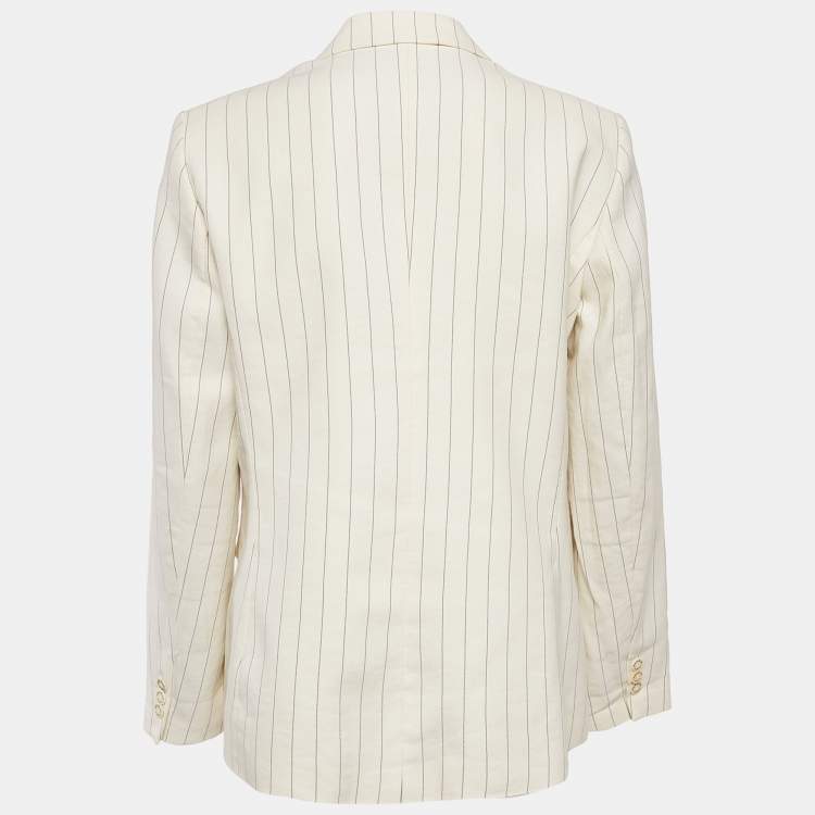 Pre Owned Sandro Off-White Striped Cotton Blend Double Breasted Blazer XL