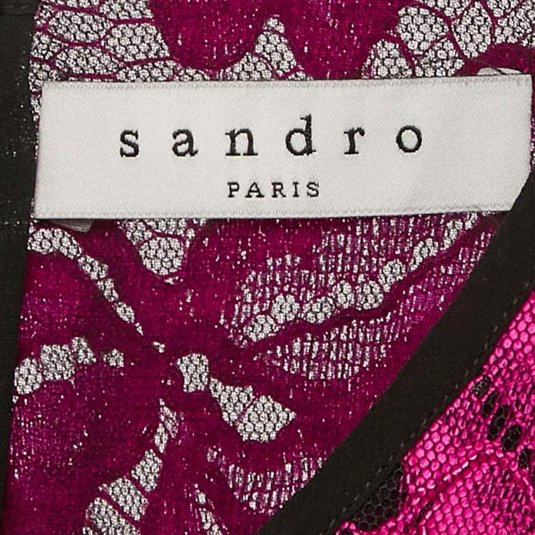 Pre Owned Sandro Pink Floral Lace Top and Skirt Set S/M