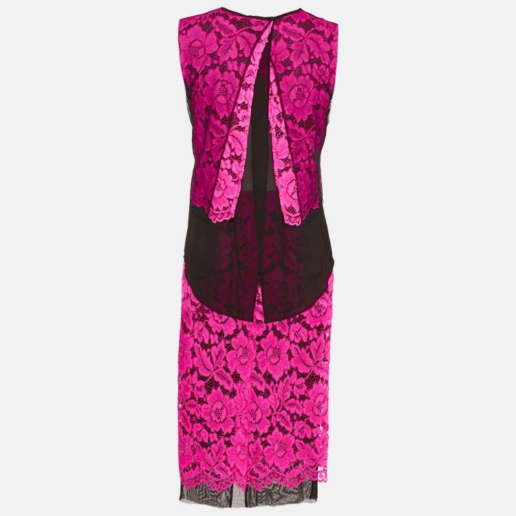 Pre Owned Sandro Pink Floral Lace Top and Skirt Set S/M