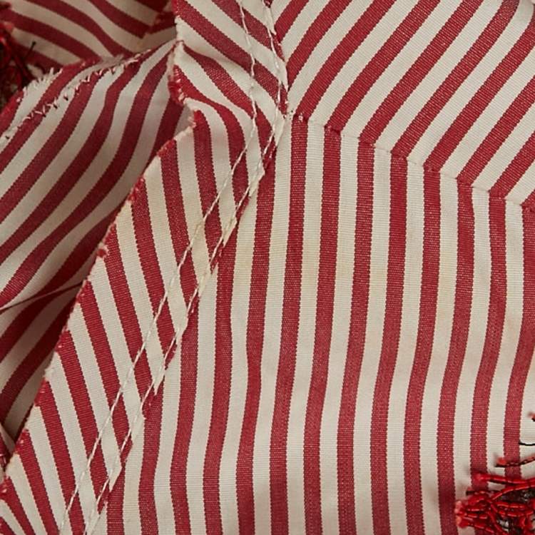 Pre Owned Sandro Red Stripe Cotton Lace Trimmed Top S