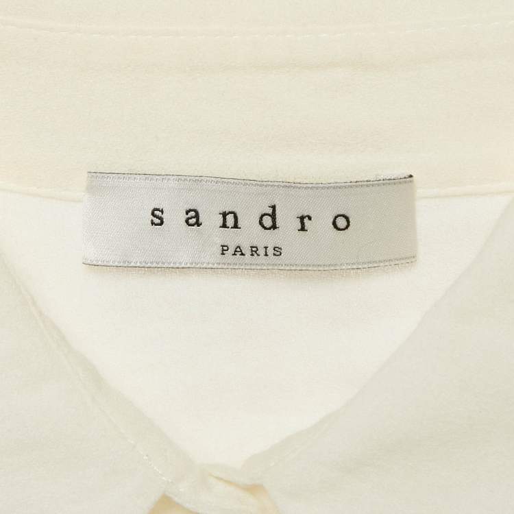 Pre Owned Sandro White Cotton Floral Lace Trimmed Button Front Blouse S