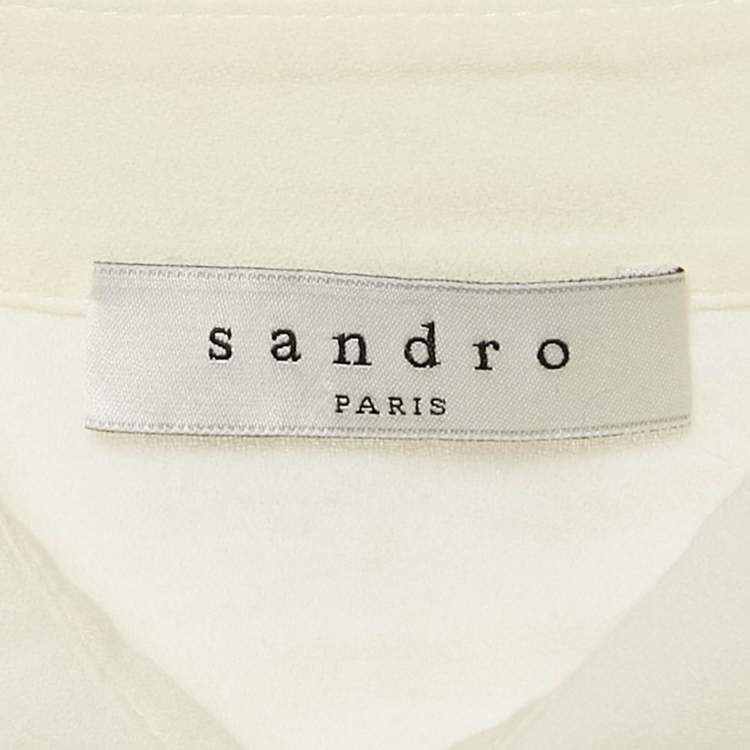 Pre Owned Sandro White Cotton Floral Lace Trimmed Button Front Blouse S