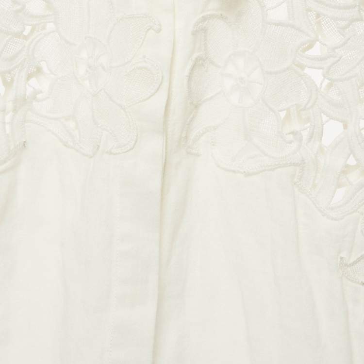Pre Owned Sandro White Cotton Floral Lace Trimmed Button Front Blouse S