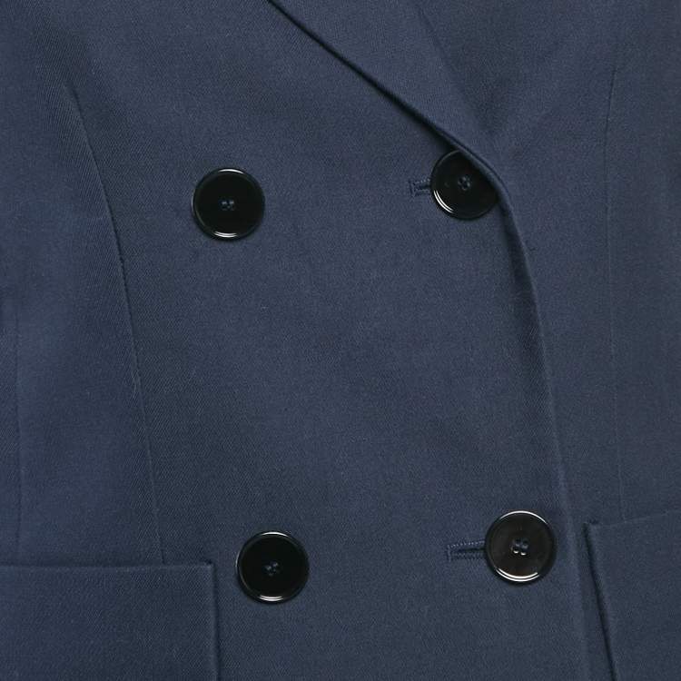 Pre Owned Sandro Navy Blue Gabardine Double Breasted Blazer S