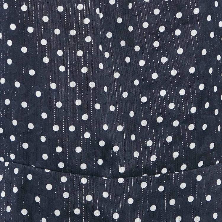 Pre Owned Sandro Navy Blue Polka Dots Lurex Chiffon Short Dress XL