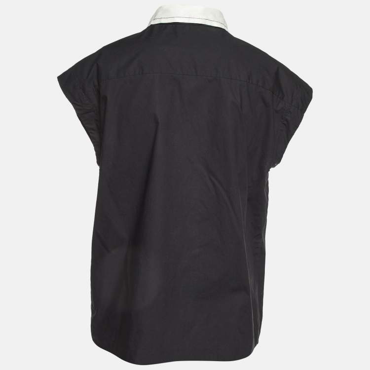 Pre Owned Sandro Black Cotton Ruffled Sleeveless Shirt L