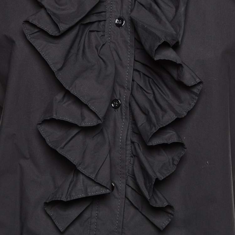 Pre Owned Sandro Black Cotton Ruffled Sleeveless Shirt L