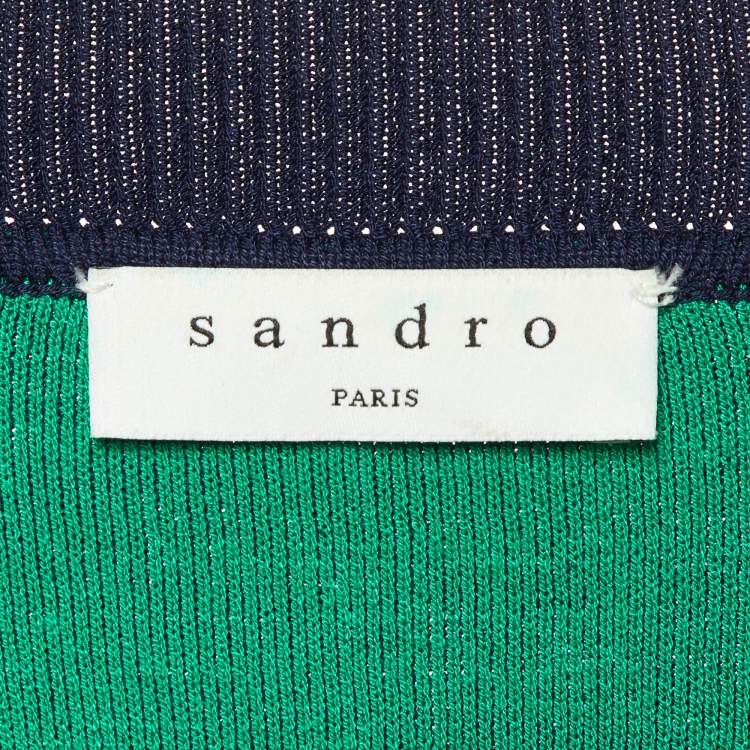 Pre Owned Sandro Blue/Green Smile Intarsia Knit Crewneck Sweater L