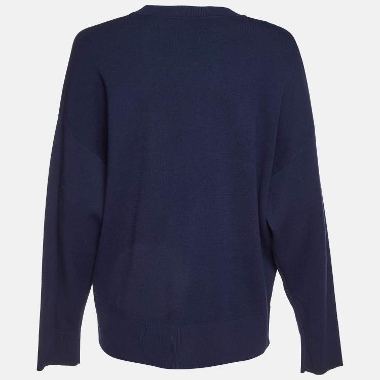 Pre Owned Sandro Blue/Green Smile Intarsia Knit Crewneck Sweater L