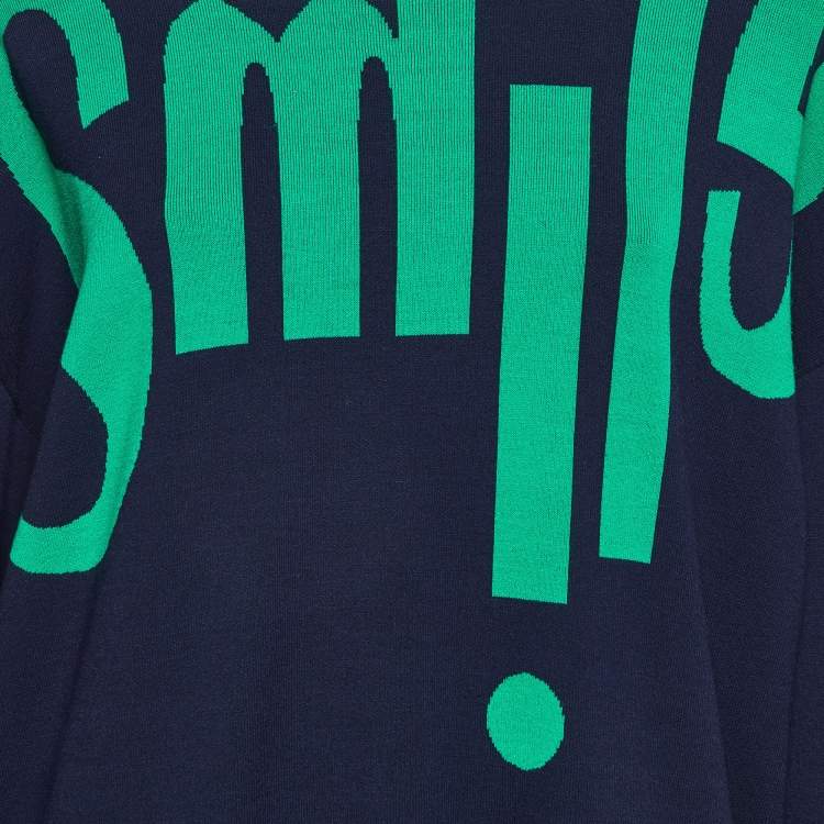 Pre Owned Sandro Blue/Green Smile Intarsia Knit Crewneck Sweater L