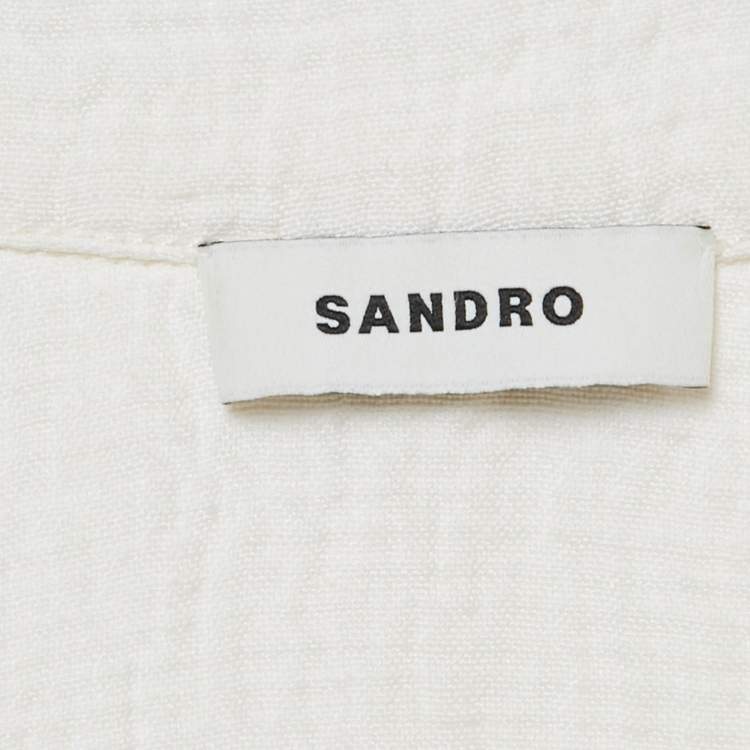 Pre Owned Sandro White Seersucker Long Sleeve Jumpsuit M