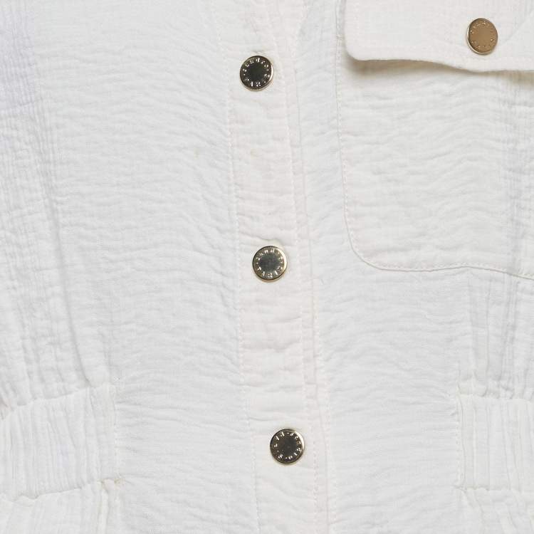 Pre Owned Sandro White Seersucker Long Sleeve Jumpsuit M