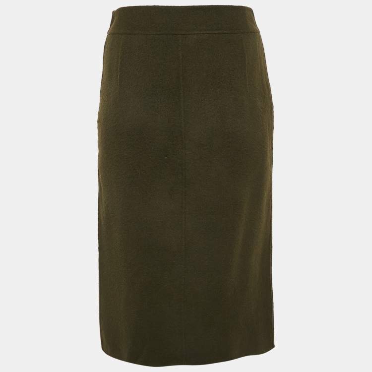 Pre Owned Sandro Green Wool Felt Button Detail Pencil Skirt S