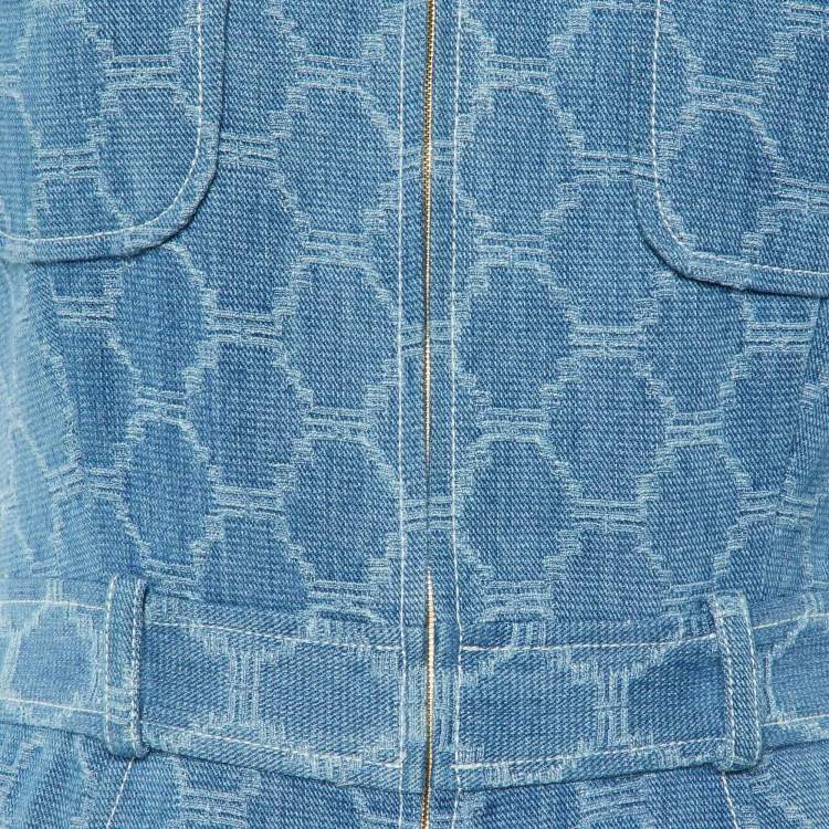 Pre Owned Sandro Blue Beehive Jacquard Denim Zip Up Jumpsuit M