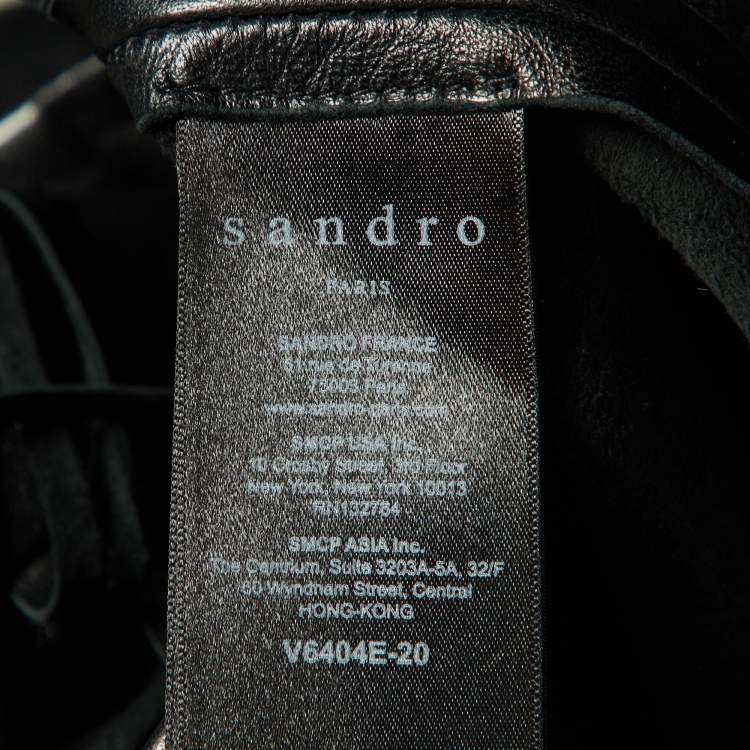 Pre Owned Sandro Black Leather Fringed Open Front Jacket L