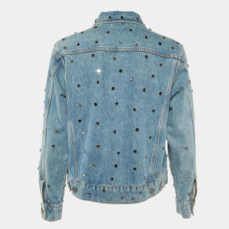 Pre Owned Sandro Blue Denim Mirror Studded Button Front Jacket S