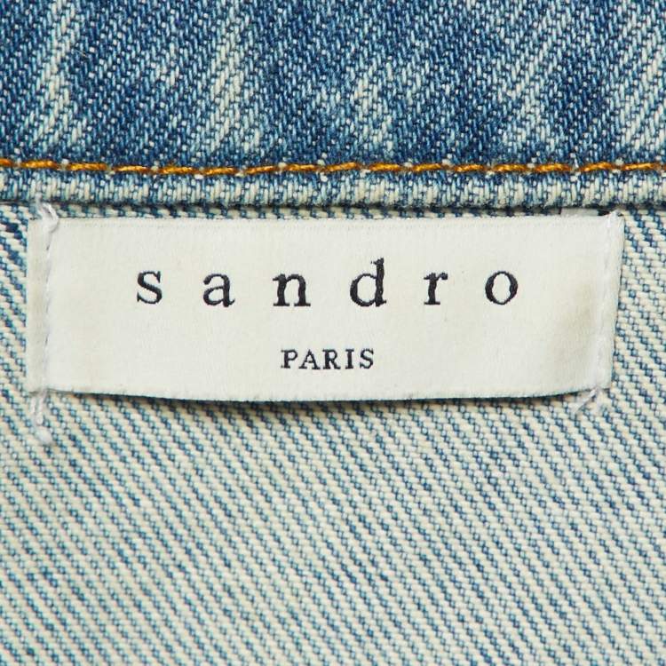 Pre Owned Sandro Blue Denim Mirror Studded Button Front Jacket S