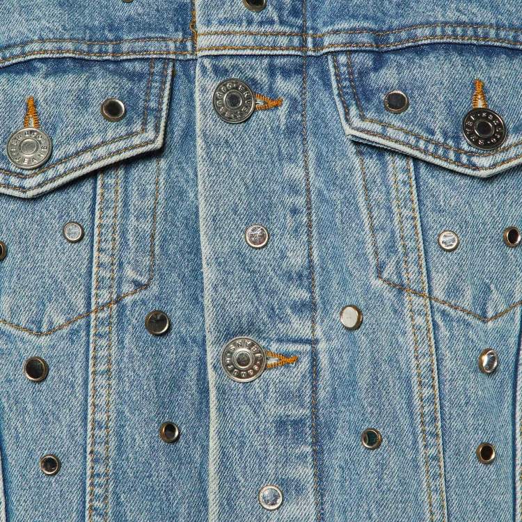 Pre Owned Sandro Blue Denim Mirror Studded Button Front Jacket S