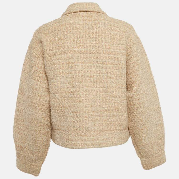 Pre Owned Sandro Beige Bernadette Tweed Trucker Jacket M