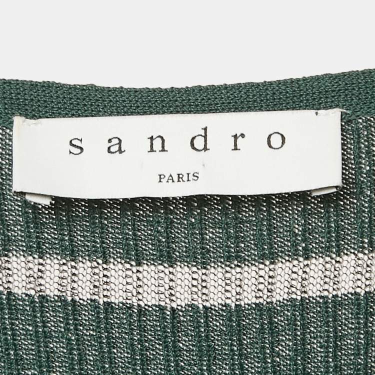 Pre Owned Sandro Green Striped Rib Knit Lace-Up Top S