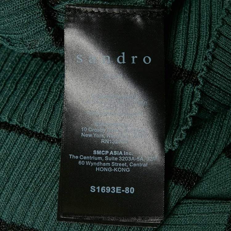 Pre Owned Sandro Green Striped Rib Knit Lace-Up Top S