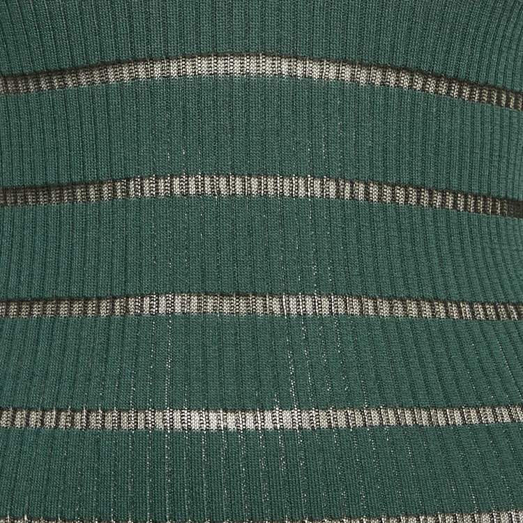 Pre Owned Sandro Green Striped Rib Knit Lace-Up Top S