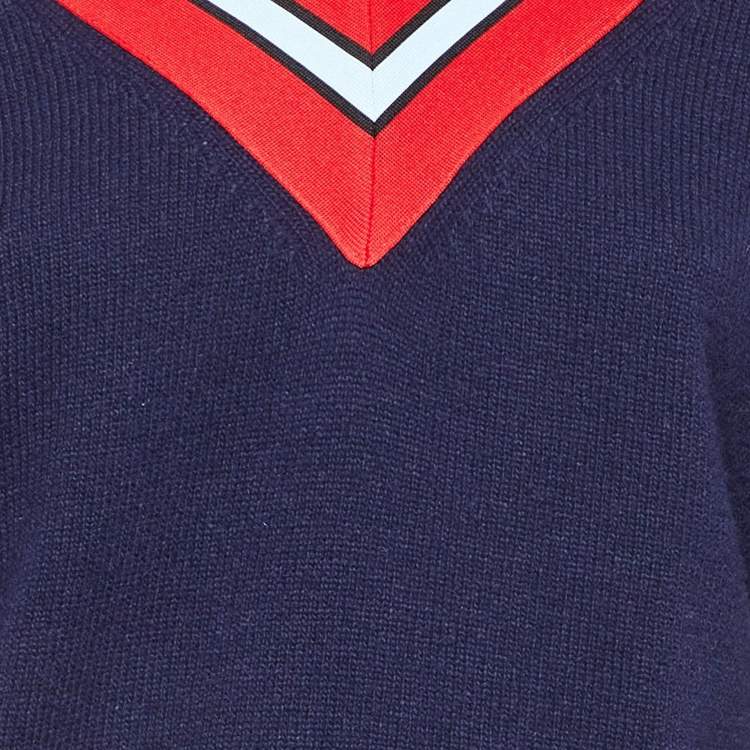 Pre Owned Sandro Navy Blue Wool Knit Stripe Detail Jumper & Trousers Set S