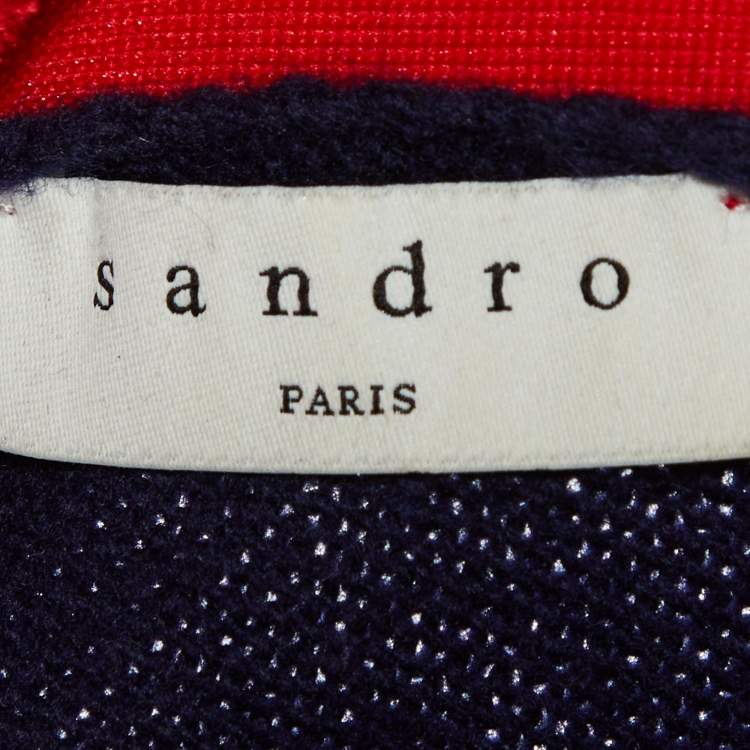 Pre Owned Sandro Navy Blue Wool Knit Stripe Detail Jumper & Trousers Set S