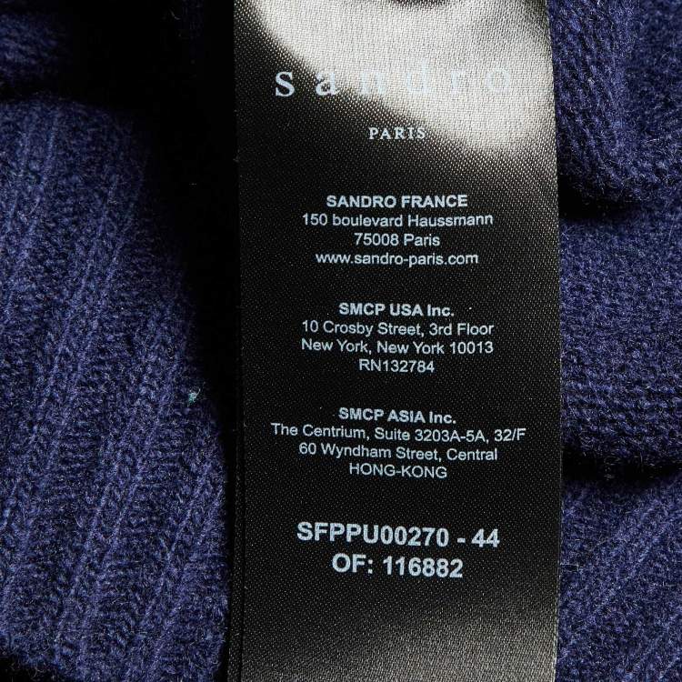 Pre Owned Sandro Navy Blue Wool Knit Stripe Detail Jumper & Trousers Set S