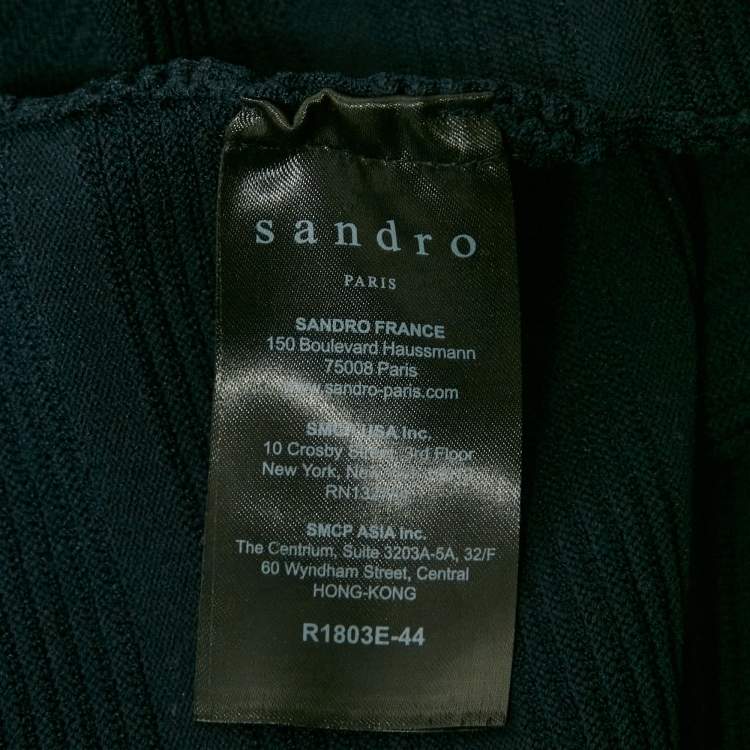 Pre Owned Sandro Navy Blue Patterned Knit Sleeveless Mini Dress L