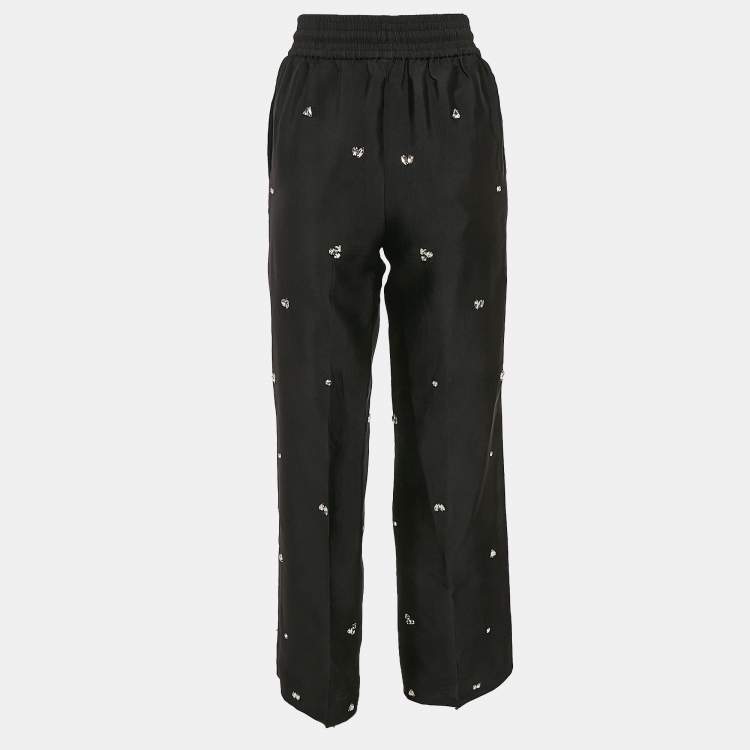 Pre Owned Sandro Black Rhinestone Gabardine Trousers S