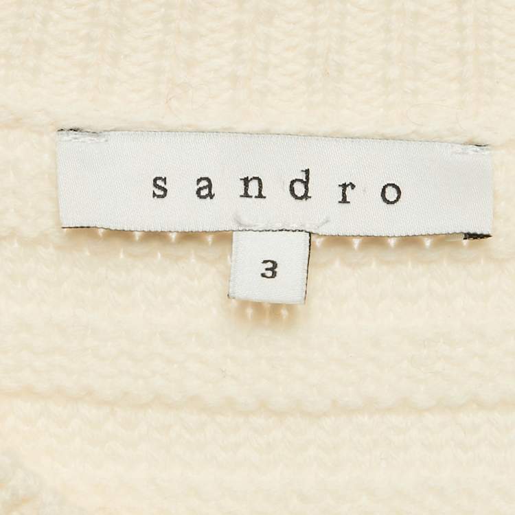 Pre Owned Sandro Cream Cable Knit Crewneck Sweater L