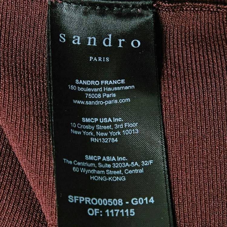 Pre Owned Sandro Burgundy Knit Pearl Detail Cuff Fit & Flare Otane Dress M