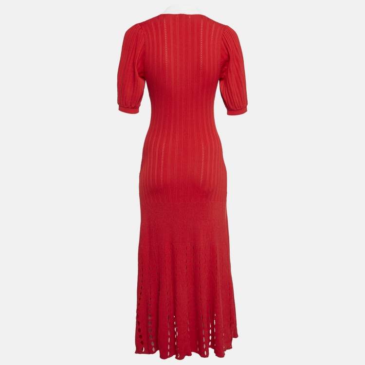 Pre Owned Sandro Red Stretch Knit Cut-Out Midi Dress S